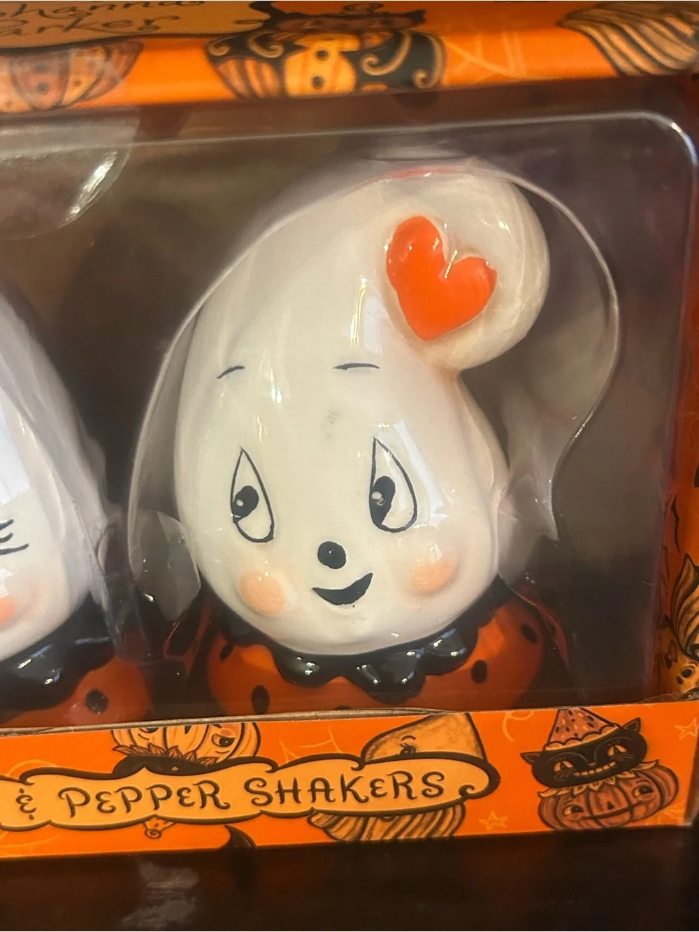 Johanna Parker Halloween Ghost Salt & Pepper Shaker Set — Orange & White